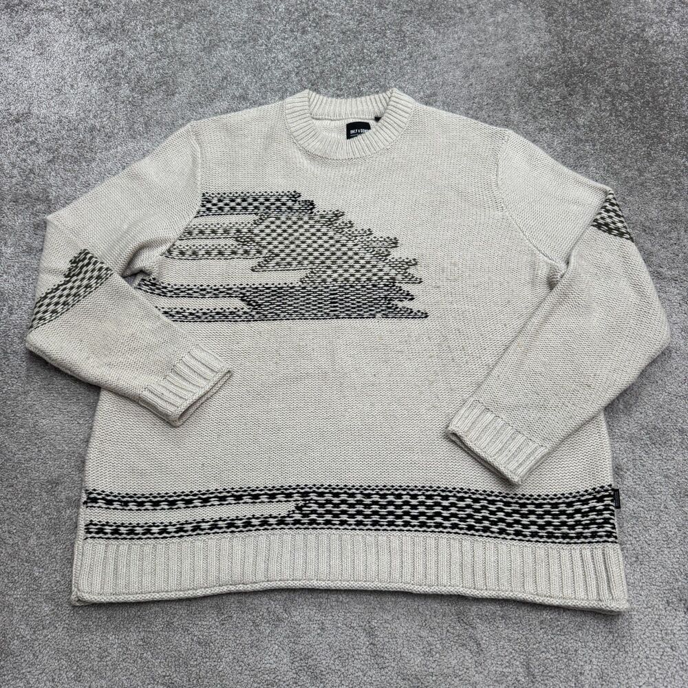 Only & Sons Intarsia Mock Neck Graphic Pullover Sweater Mens XXL Gray Stretch